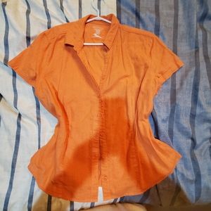 Northern Reflections orange button up top